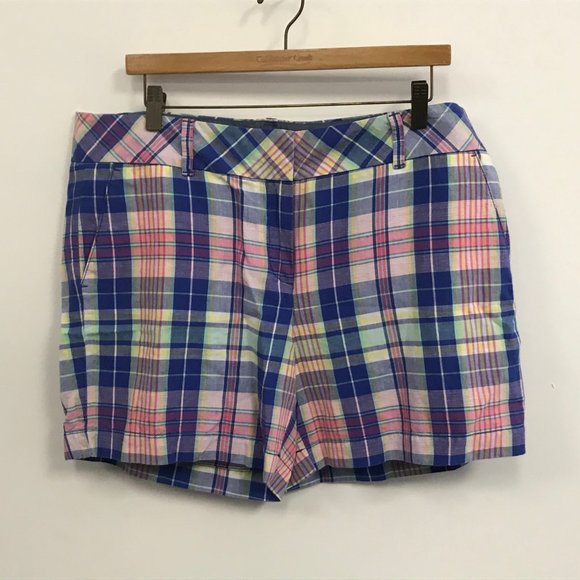 NWT 16P Talbots Pastel Plaid Linen Blend Shorts - Picture 1 of 3